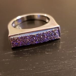 💕Purple Druzy Rectangular Silver Ring